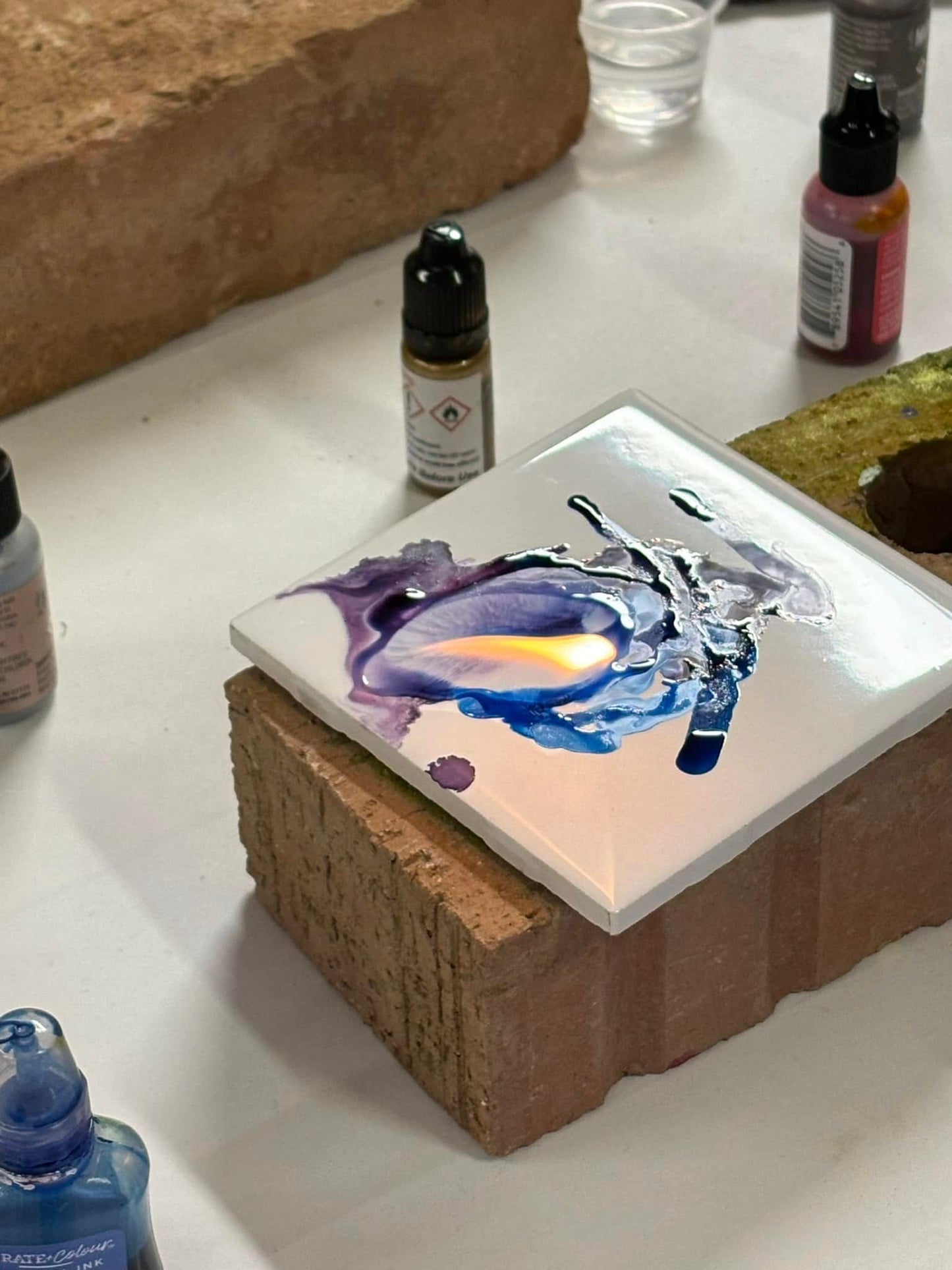 Alcohol Ink Fire Tile Class