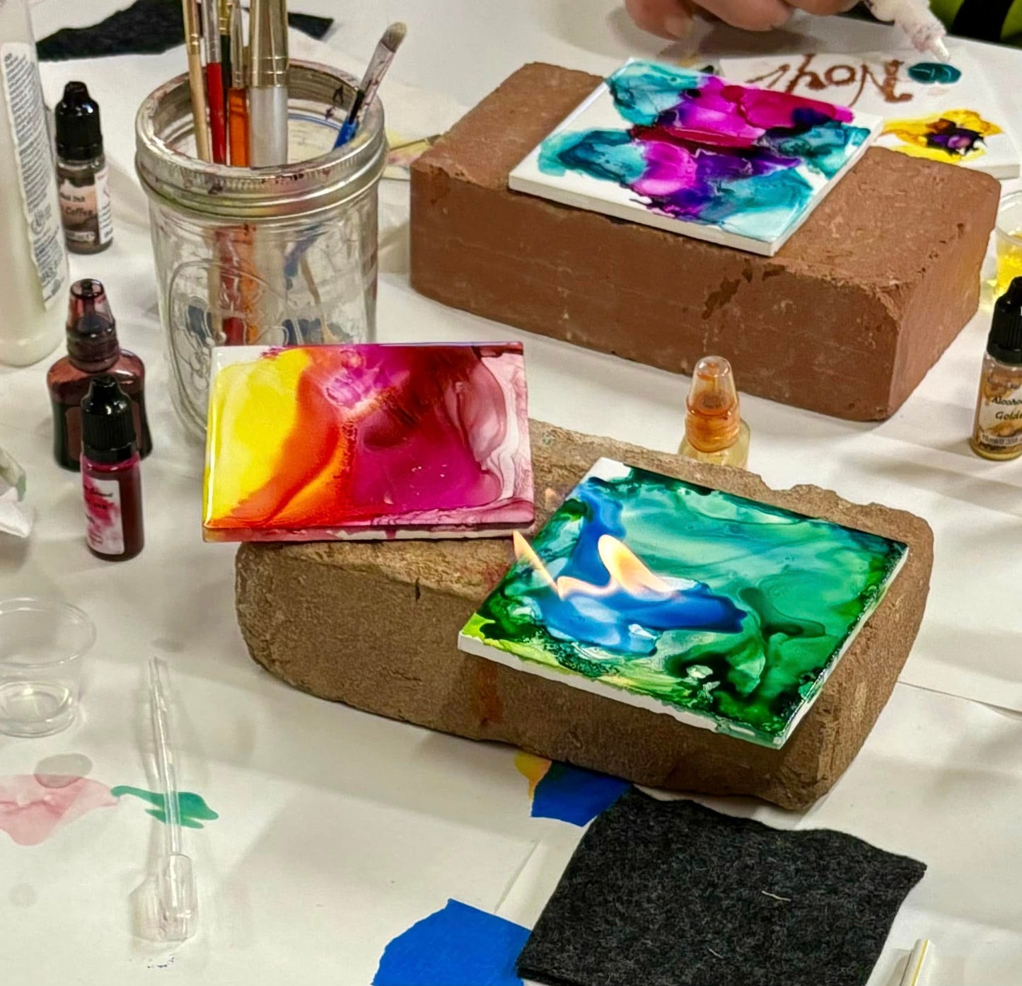 Alcohol Ink Fire Tile Class