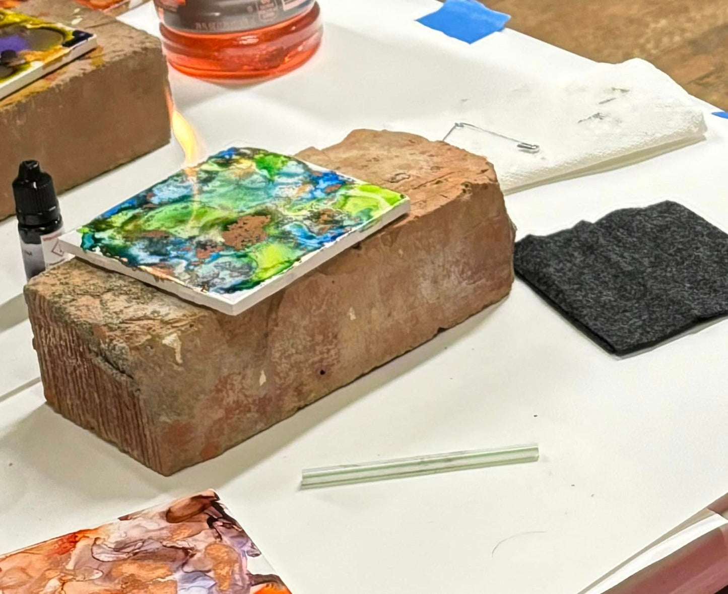 Alcohol Ink Fire Tile Class
