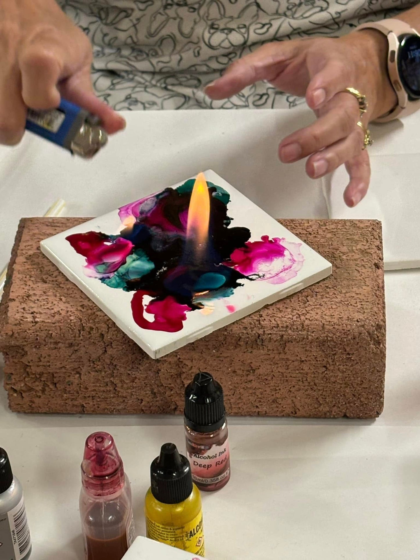 Alcohol Ink Fire Tile Class