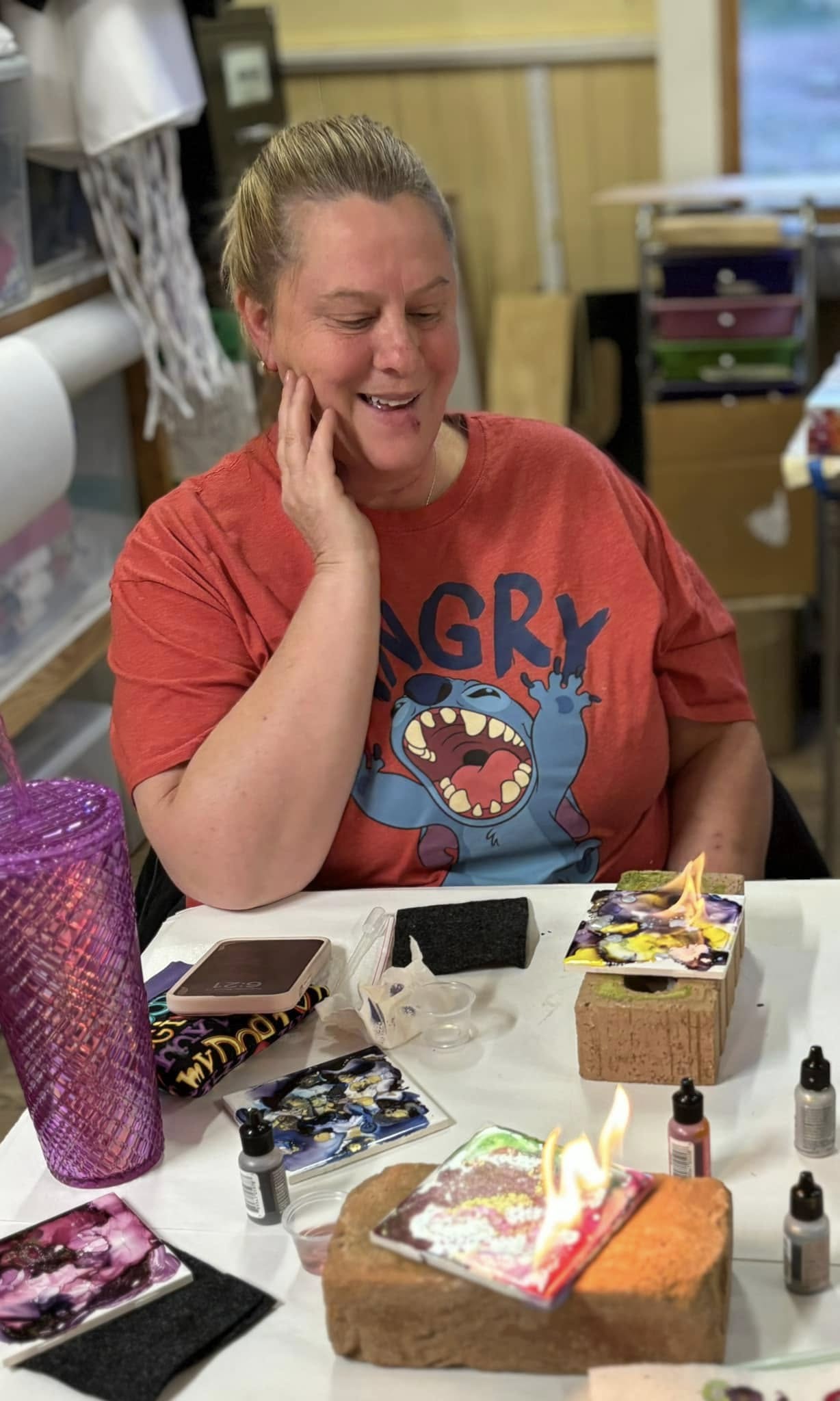 Alcohol Ink Fire Tile Class